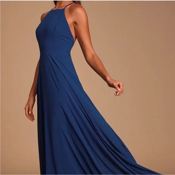 blue dress for baby girl Halter Neck Open Back Flowy Maxi Dress – RK Collections Boutique main image 1